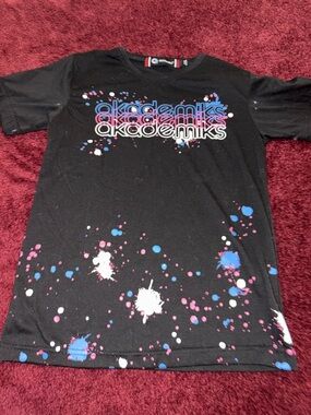 AKADEMIKS black paint splatter tshirt shirt youth 14-16